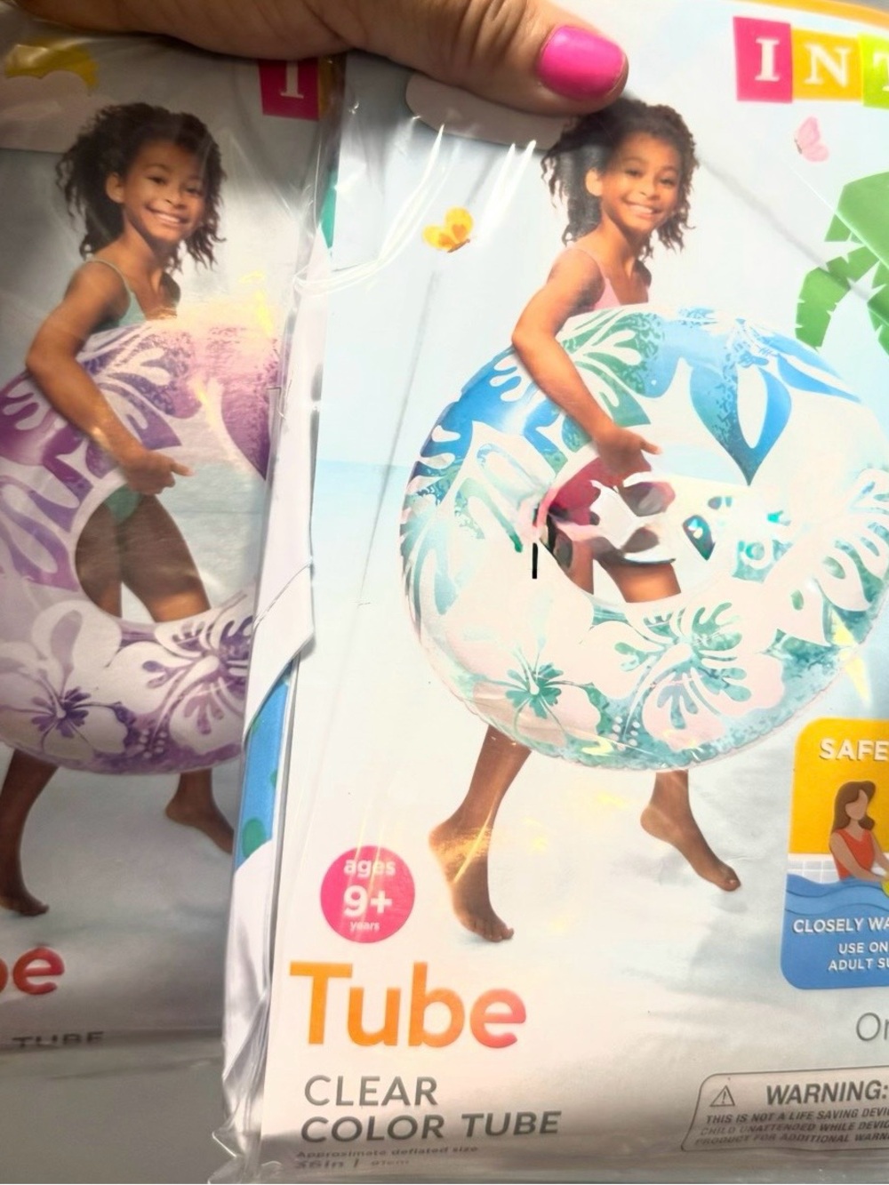 2 Clear Color Kids Swim Tube - Blue & Purple